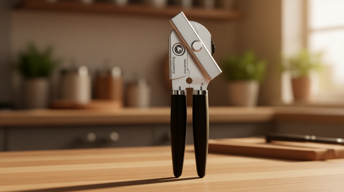 Premium Multifunction Magnetic Manual Can Opener and Bottle Opener, Heavy Duty Stainless Steel Sharp Cutting Blade and Oversized Easy Turn Knob, Soft-Touch Handle, Kitchen Use, Black