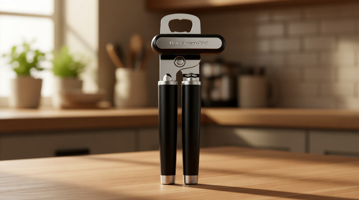 KitchenAid Classic Multifunction Can Opener and Bottle Opener Easy to Use, Razor Sharp Stainless Steel Cutting Wheel, Soft Ergonomic Handles, Black