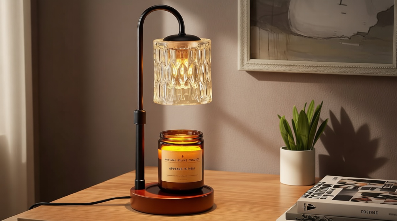 Briever Dimmable Candle Warmer Lamp with Timer, Height Adjustable Electric Candle Wax Warmer, Christmas Birthday Gifts for Women Mom, House Warming Gifts New Home Room Decor, Walnut Solid Wood Base