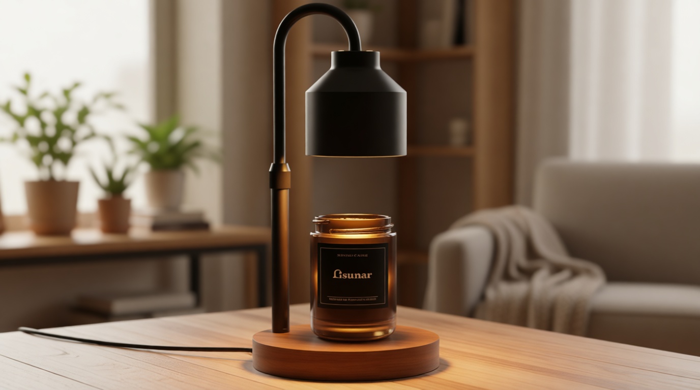 LISUNAR Electric Candle Warmer Lamp Black, Candle Lamp Warmer with Timer, Wax Warmer Lamp for Jar Candles, Adjustable Height Candle Light Warmer with 2 Bulbs