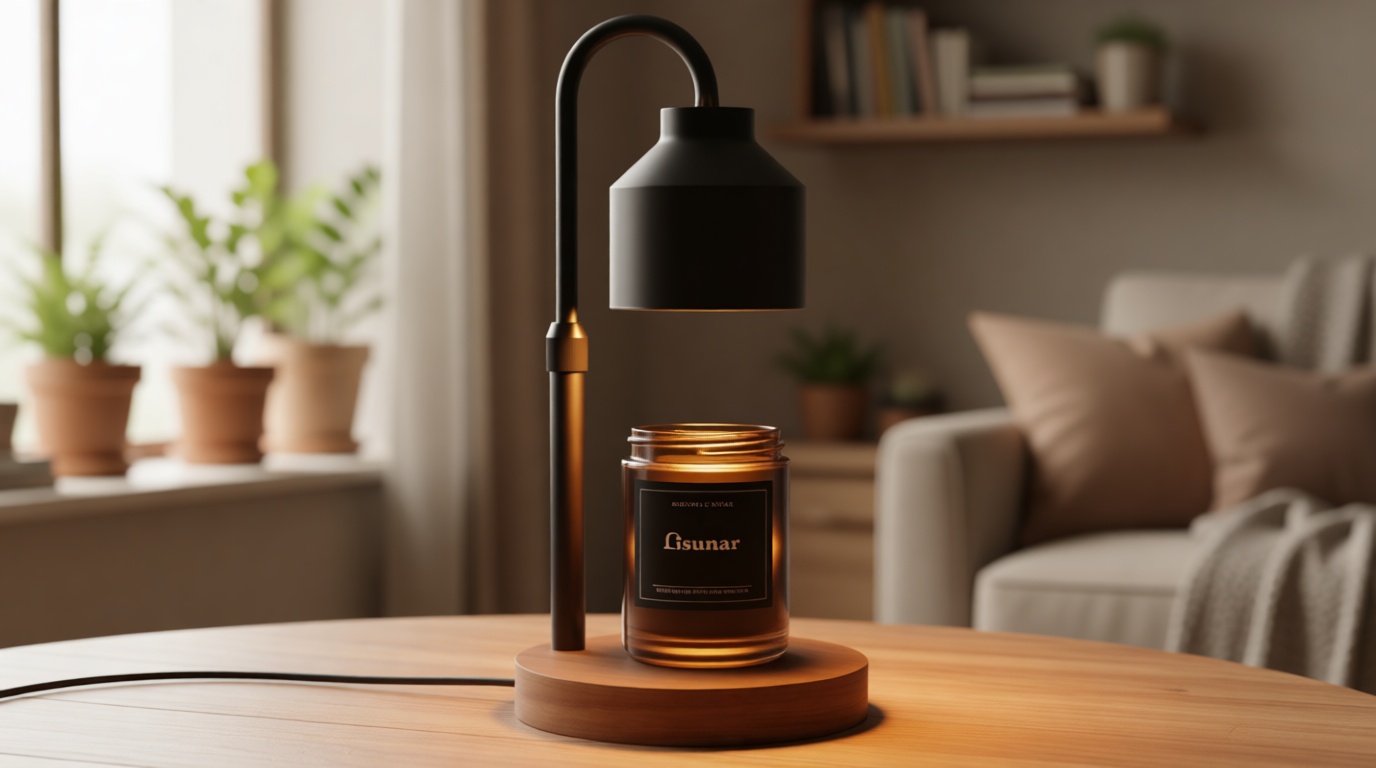 LISUNAR Electric Candle Warmer Lamp Black, Candle Lamp Warmer with Timer, Wax Warmer Lamp for Jar Candles, Adjustable Height Candle Light Warmer with 2 Bulbs