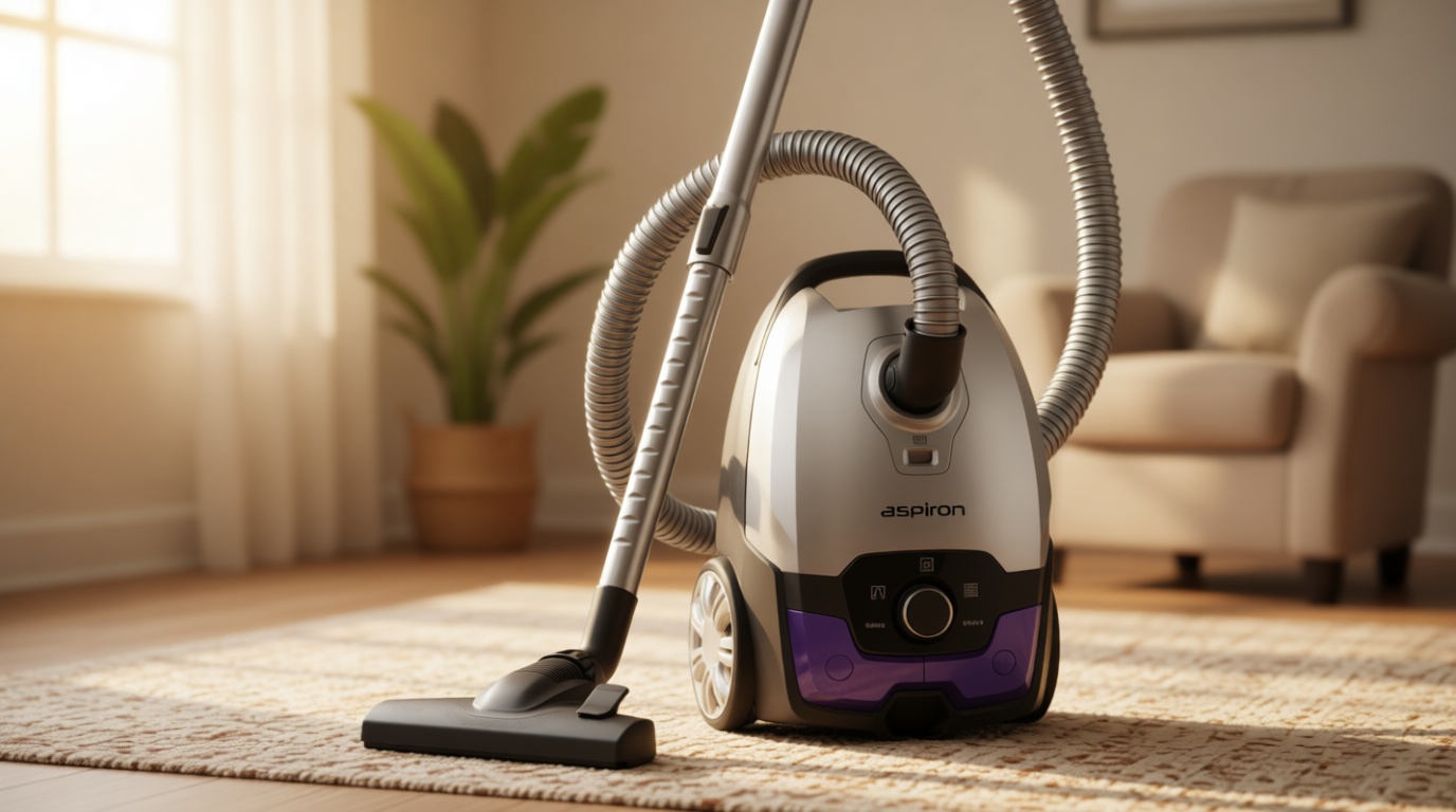 Aspiron Canister Vacuum,1700W/45KPA Bagged Vacuum Cleaner,5L Large Capacity,Auto Cord Rewind,HEPA Filter,Low Noise,8M Cleaning Radius,Variable Power Control,Easy to Push,Hard Floor,Pet,Carpet