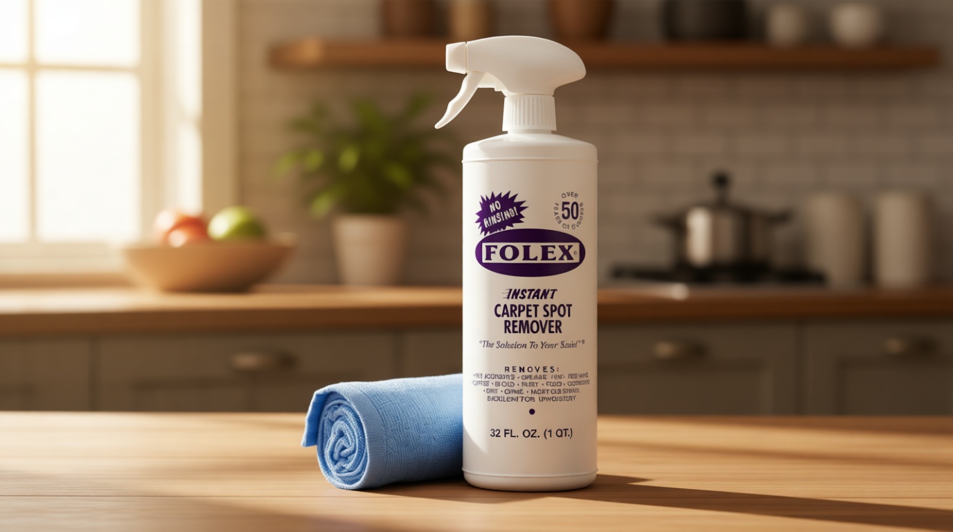 FOLEX Instant Carpet Spot Remover 32 oz – Powerful Stain Remover for Carpets, Upholstery & Rugs – Eliminates Pet Stains, Grease, Red Wine, Food, Makeup & More – With Reusable Cleaning Cloth – 1 Pack