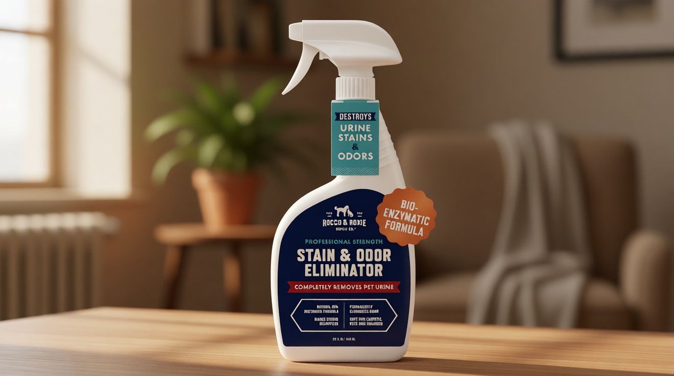 Rocco & Roxie Supply Co. Stain & Strong Odor Eliminator, Enzyme Cleaner, Pet Odor Eliminator for Home - Carpet Stain Remover for Cats & Dog Pee - Urine Destroyer - Carpet Cleaner Spray Clear, 32 Fl Oz