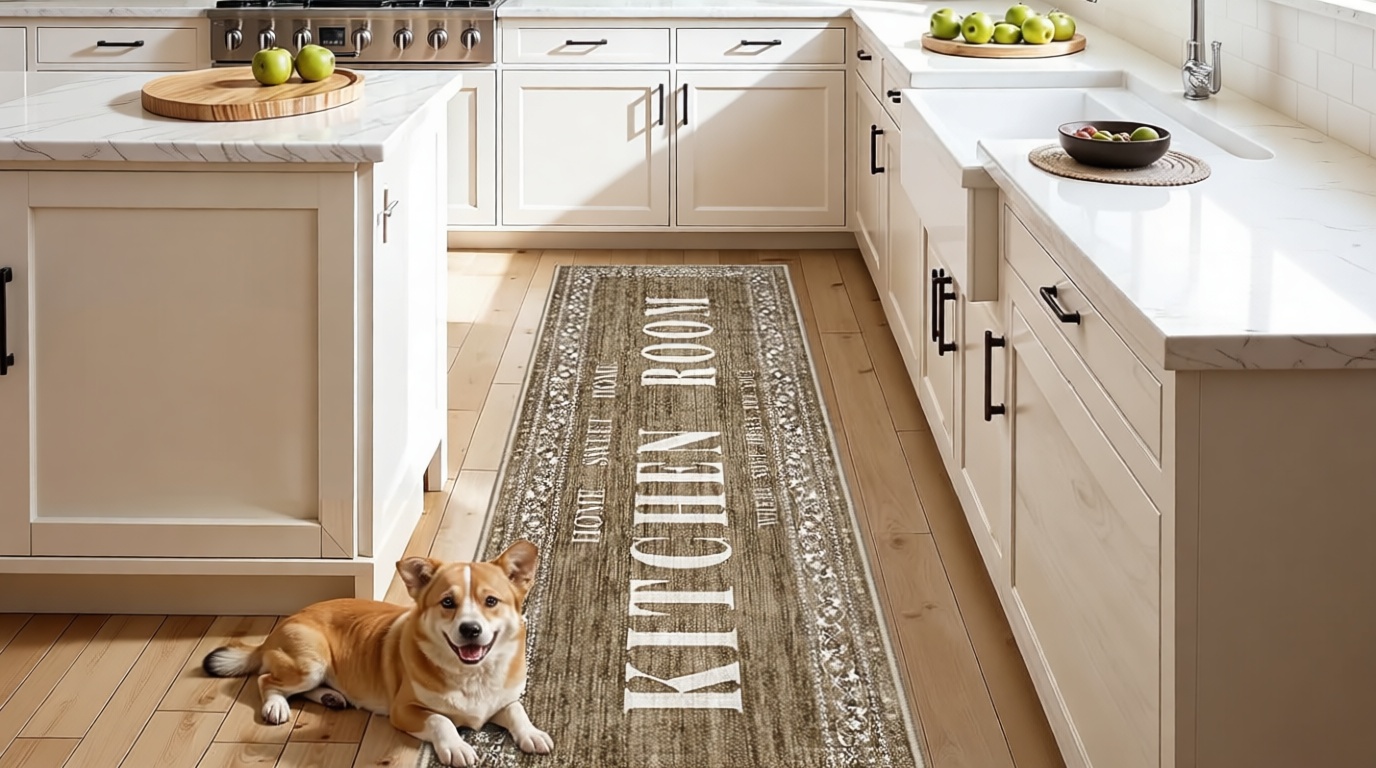 Non-Slip 2X8 Kitchen Runner Rug: Washable Stain Resistant Island Sink Kitchen Floor Mat - Low Pile Ultra Thin Carpet for High-Traffic Area - Durable Soft Mats for in Front of Stove and Oven 2X8 Brown OEKO-TEX STANDARD 100