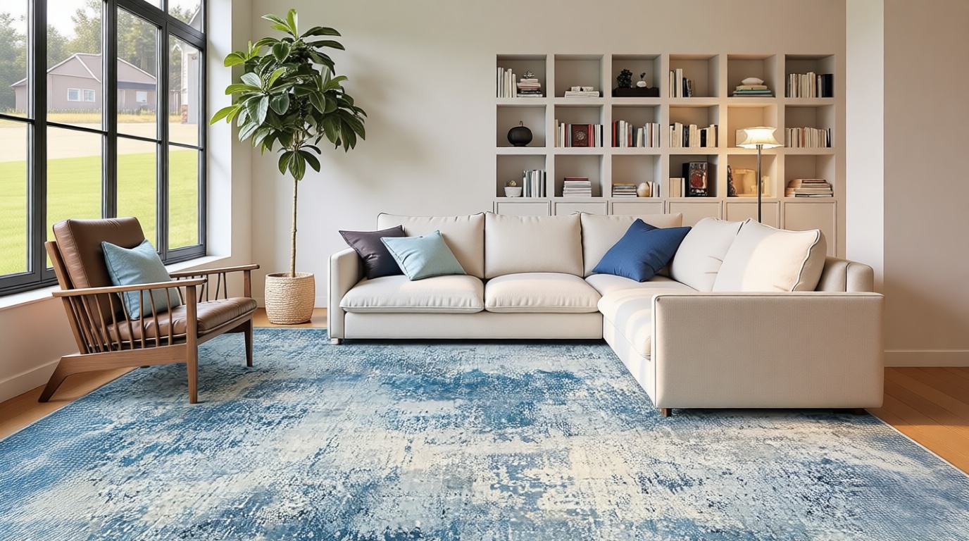 8x10 Washable Area Rugs for Living Room, Modern Abstract Non-Slip TPR Backing Low Pile Carpet - Spill-Proof & Easy-Clean for High-Traffic Areas, Kid & Pet Friendly for Bedroom & Dining (Blue, 8'x10') OEKO-TEX STANDARD 100