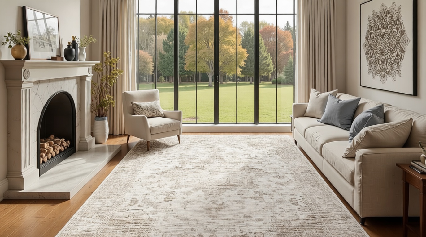 Rugxara 8x10 Washable Area Rug for Living Room, Extra Large Neutral Vintage Boho Rugs for Office, Kids Room, Farmhouse, Durable Low Pile Non Slip Carpet for High Traffic Areas - Beige