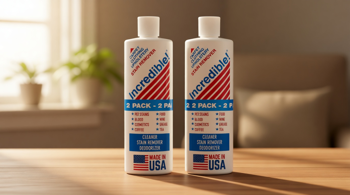 INCREDIBLE! Stain Remover - Instant Spot Remover For New and Old Stains - Blood, Red Wine, Coffee, Urine, Cosmetics, Pet Stains and Odor Eliminator - Carpets, Mattress, Laundry, 16.oz (2 Pack)