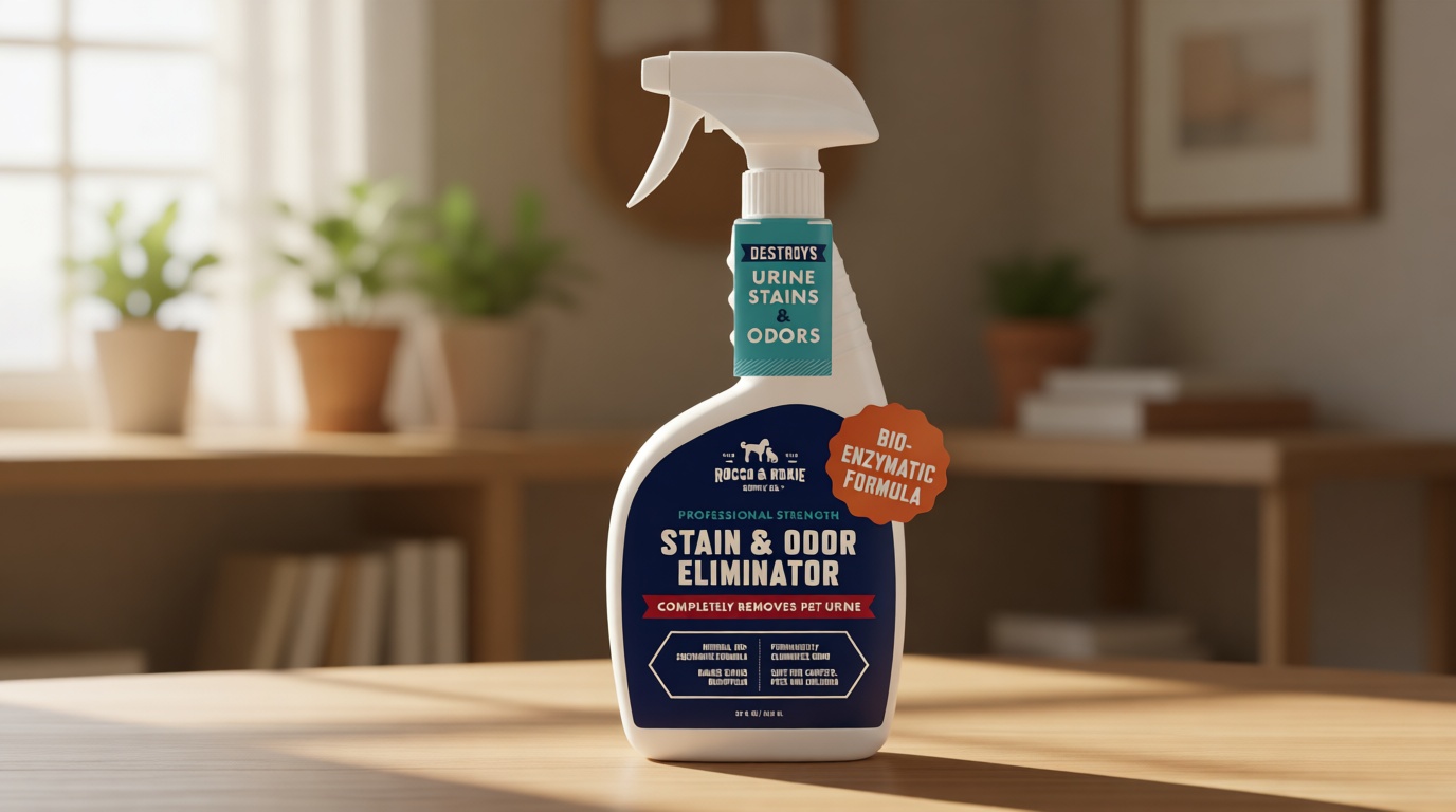 Rocco & Roxie Supply Co. Stain & Strong Odor Eliminator, Enzyme Cleaner, Pet Odor Eliminator for Home - Carpet Stain Remover for Cats & Dog Pee - Urine Destroyer - Carpet Cleaner Spray Clear, 32 Fl Oz