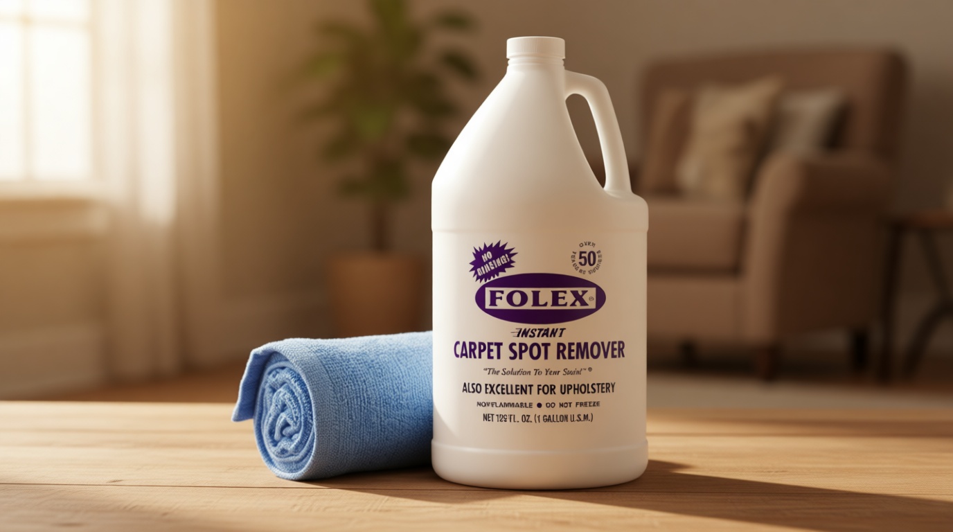 FOLEX Instant Carpet Spot Remover 128 oz - Powerful Stain Remover for Carpets, Upholstery & Rugs - Eliminates Pet Stains, Grease, Red Wine, Food, Makeup & More - With Reusable Cleaning Cloth - 1 Pack
