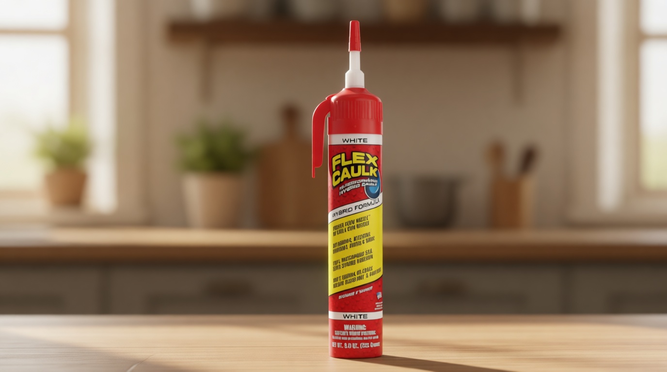 Flex Caulk, Waterproof & Weatherproof Hybrid Polymer Sealant, Strong, Paintable, Indoor, Outdoor, Bath, Shower, Sink, Window, Baseboards, Door, RV, Roof, Wood, Auto & Marine, White, 9 oz, 1-Pack