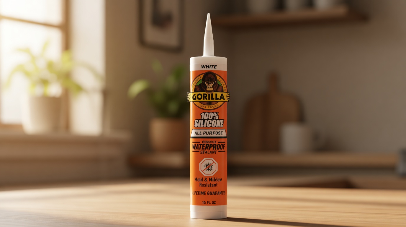 Gorilla 100% Silicone Waterproof Caulk, All‑Purpose Sealant, Mold & Mildew Resistant, Flexible Seal, White, 10 oz Cartridge (Pack of 1)