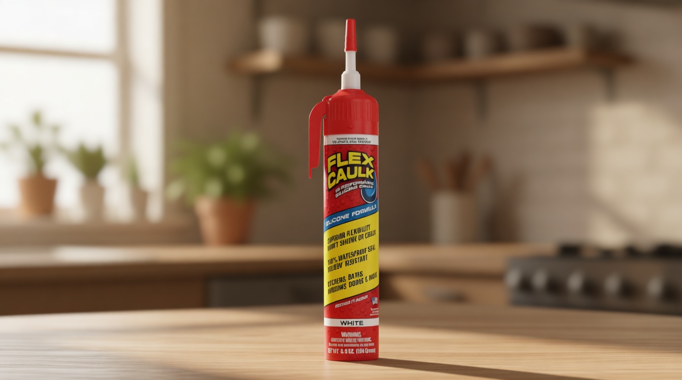 Flex Caulk, Silicone, Waterproof & Weatherproof Sealant, Strong, Indoor, Outdoor, Bath, Kitchen, Shower, Sink, Window, Baseboards, Door, RV, Roof, Wood, Glass, Tile, Marine, White, 6.5 oz, 1-Pack