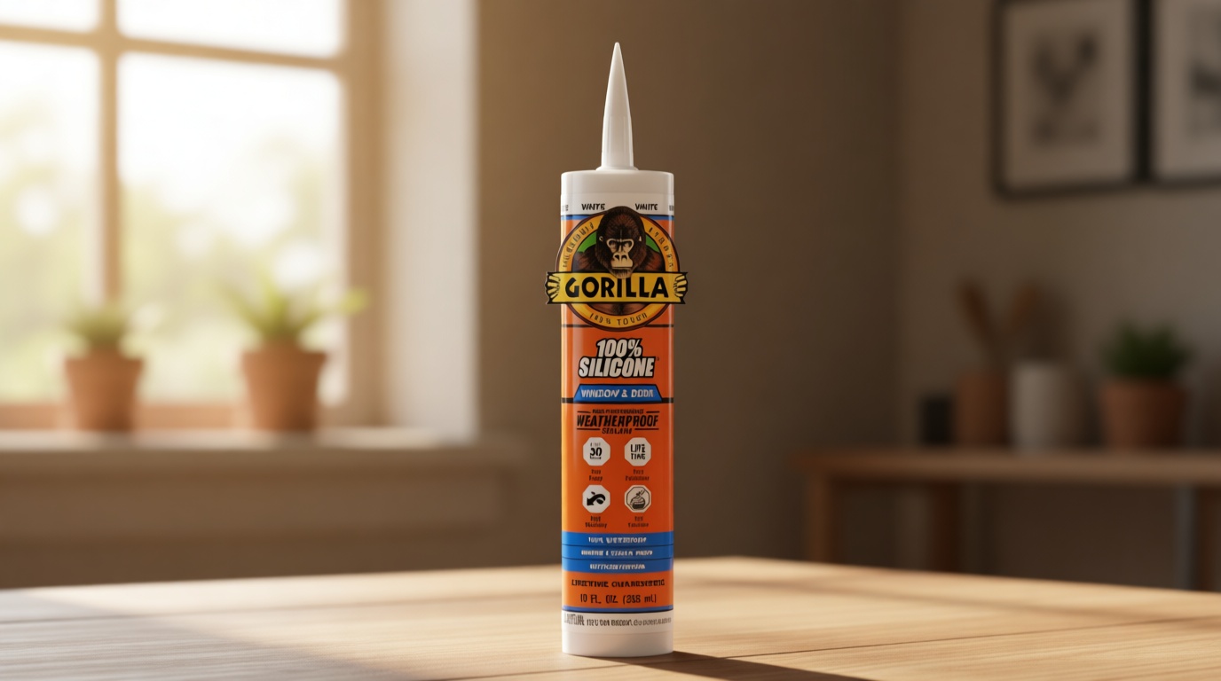 Gorilla 100% Silicone Sealant Caulk Window & Door, 10 Ounce Cartridge, White
