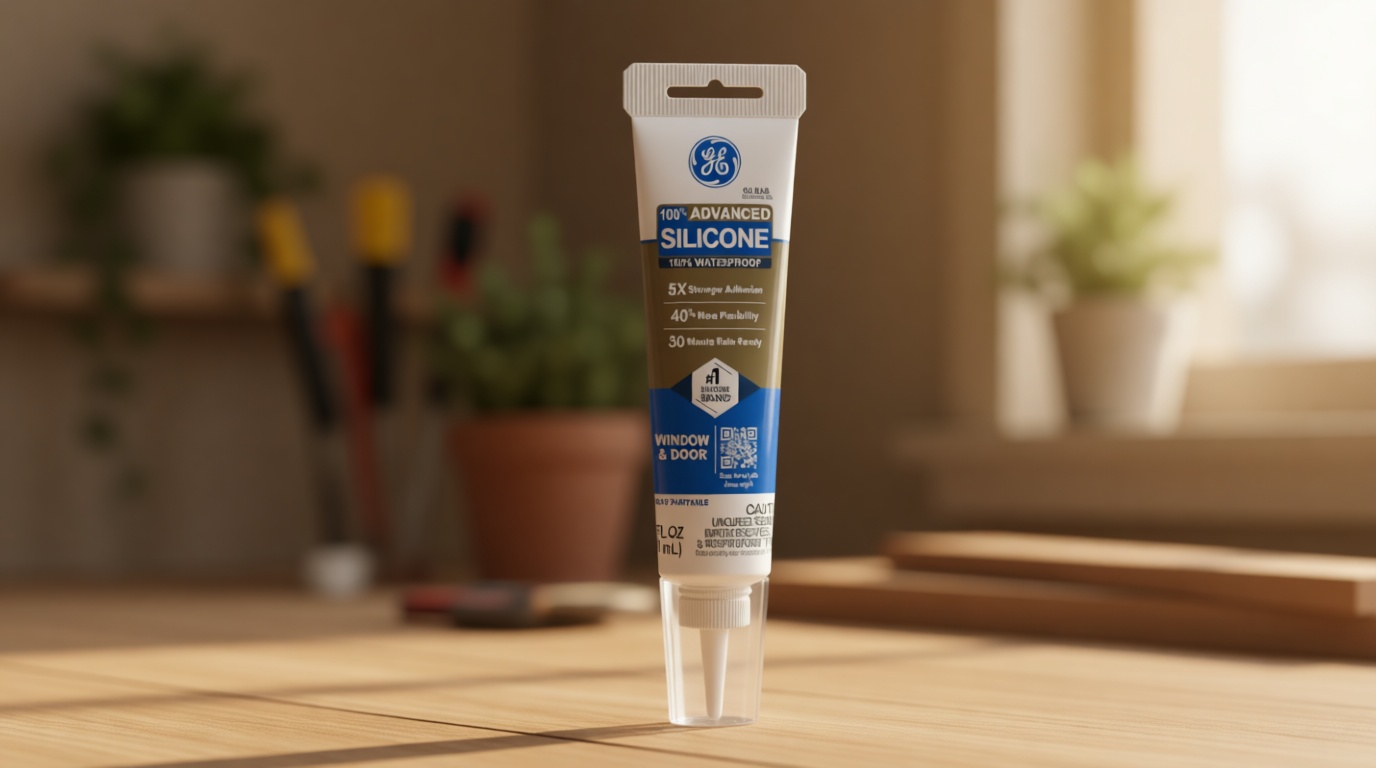 GE Advanced Silicone Caulk for Window & Door, Clear, 2.8 fl oz Tube, 1 Pack - 100% Waterproof Silicone Sealant, 5X Stronger Adhesion, Freeze & Sun Proof