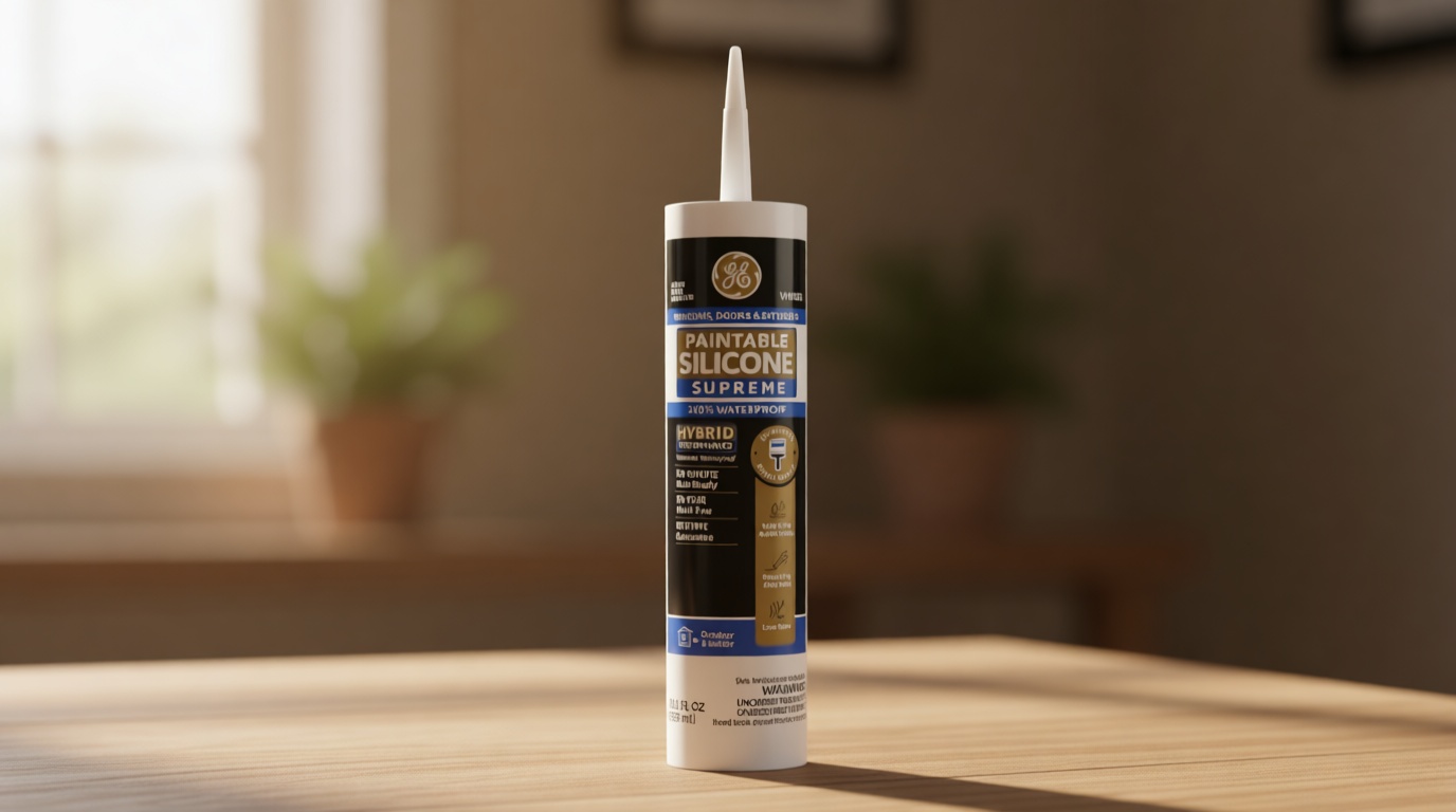 GE Supreme Paintable Silicone Caulk for Window & Door, White, 9.5 fl oz Cartridge, 1 Pack - 100% Waterproof Silicone Sealant, 7X Stronger Adhesion, Freeze & Sun Proof
