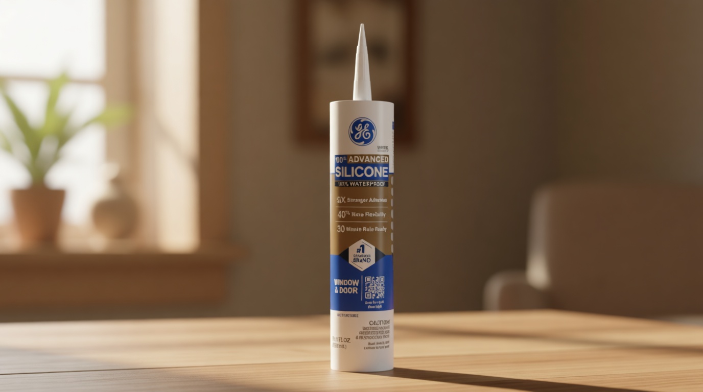GE Advanced Silicone Caulk for Window & Door, White, 10 fl oz Cartridge, 1 Pack - 100% Waterproof Silicone Sealant, 5X Stronger Adhesion, Shrink & Crack Proof