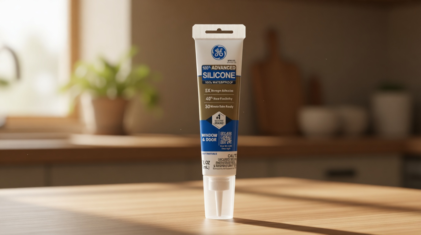 GE Advanced Silicone Caulk for Window & Door, White, 2.8 fl oz Tube, 1 Pack - 100% Waterproof Silicone Sealant, 5X Stronger Adhesion, Freeze & Sun Proof