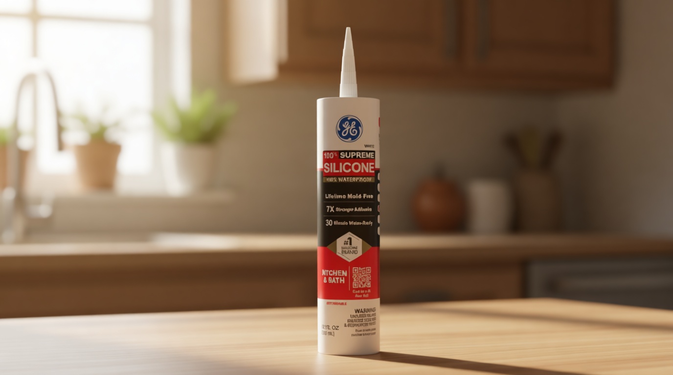 GE Supreme Silicone Caulk for Kitchen & Bathroom, White, 10 fl oz Cartridge, 1 Pack - 100% Waterproof Silicone Sealant, 7X Stronger Adhesion, Shrink & Crack Proof