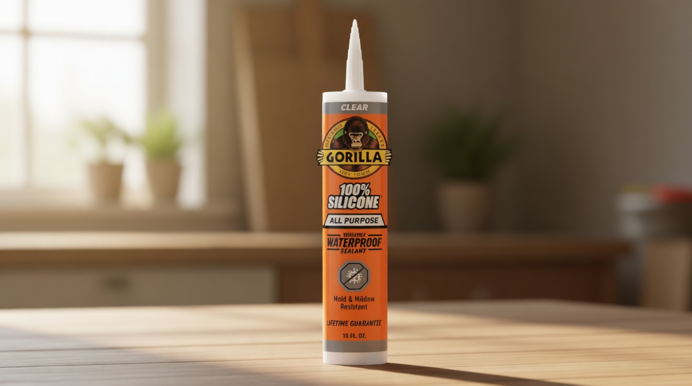 Gorilla 100% Silicone Waterproof Caulk, All‑Purpose Sealant, Mold & Mildew Resistant, Flexible Seal, Clear, 10 oz Cartridge (Pack of 1)