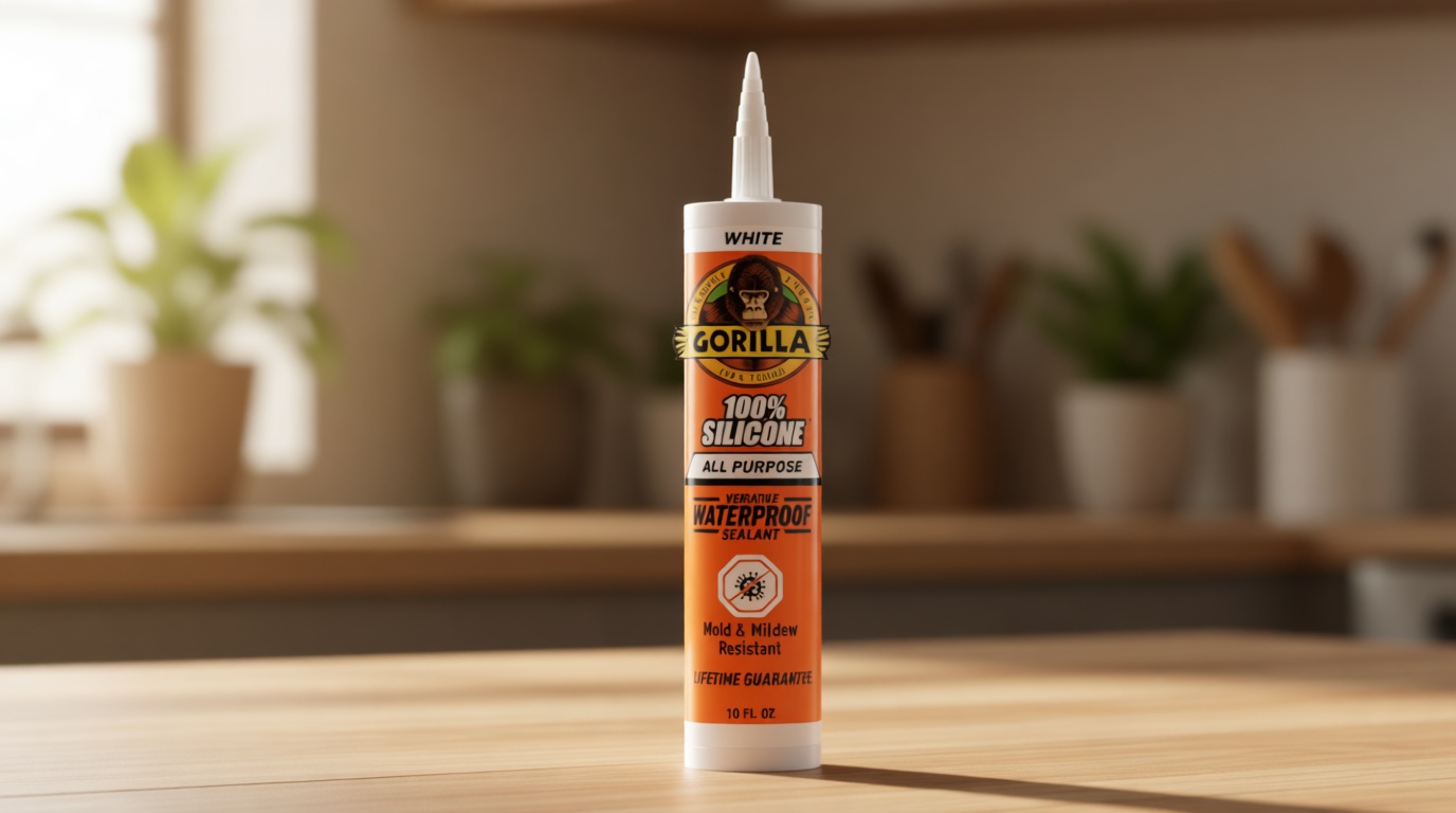Gorilla 100% Silicone Waterproof Caulk, All‑Purpose Sealant, Mold & Mildew Resistant, Flexible Seal, White, 10 oz Cartridge (Pack of 1)
