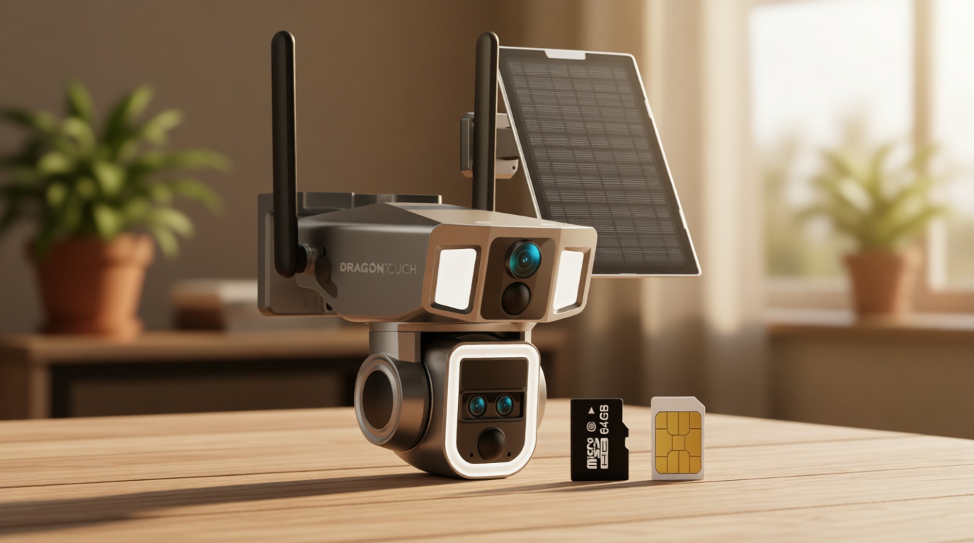 Dragon Touch 4G LTE Cellular Security Camera Outdoor, 4K Wireless Solar Bullet-PTZ Cam, 3 Lens, 10x Optical Zoom, 4G or WiFi 2 Mode, 360° PTZ AI Tracking, SIM Card and 64GB SD Card Included Global Recycled Standard