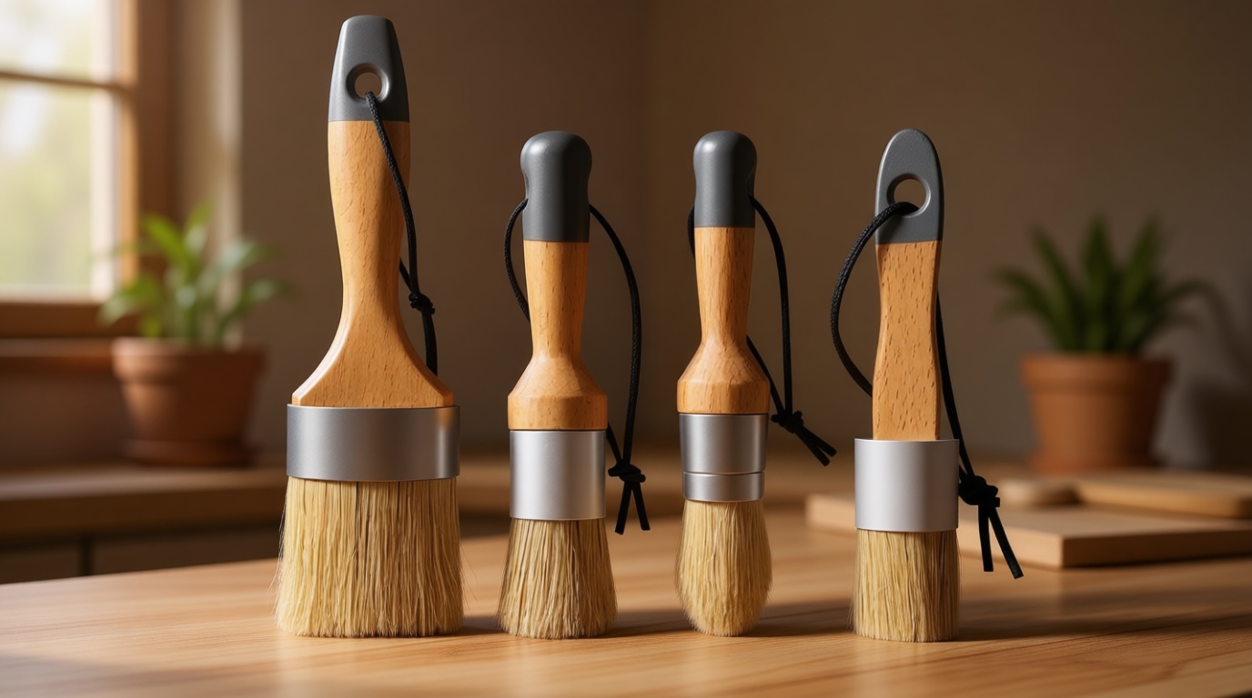 Chalk and Wax Paint Brush Furniture Set of 4, Small Round and Large Oval Brush with Natural Bristles, Perfect for Painting or Waxing Furniture, Ideal for Home Decor