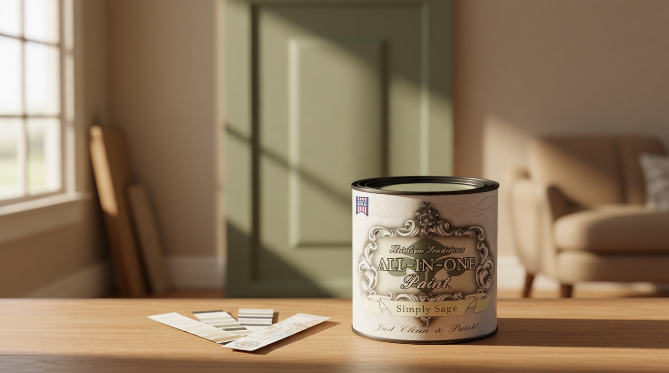 ALL-IN-ONE Paint by Heirloom Traditions, Simply Sage (Gray Green), Quart - Durable cabinet and furniture paint. Built in primer and top coat, no sanding needed. Includes our 30 featured color card.