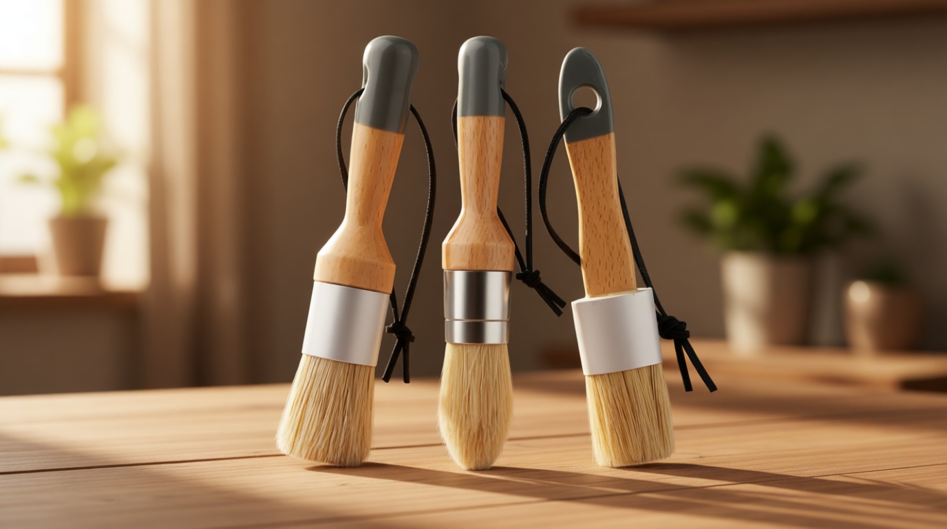 Mister Rui Chalk Wax Paint Brush, 3pcs, Chalk Paint Brushes for Furniture, Small Wax Brush for Acrylic Paint, Milk Paint, Natural Bristles Stencil Brushes, No Shedding