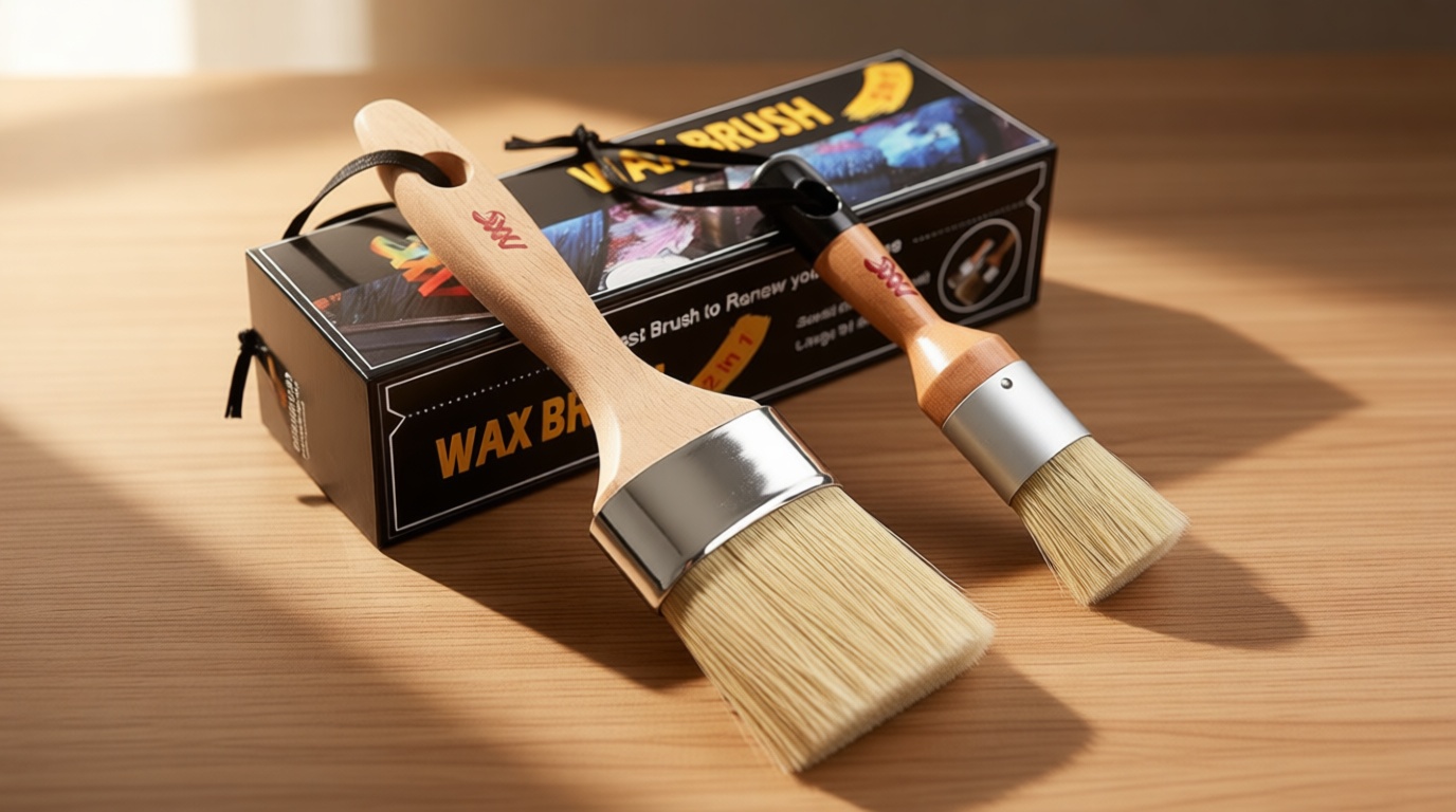 Chalk Paint Brushes Set, Pack of 2 Wax Brush - 2.5 Inches Large, Natural Bristles, Perfect for Furniture Painting, Stencils, Waxing - No Shedding, Superior Paint Pick-Up & Release