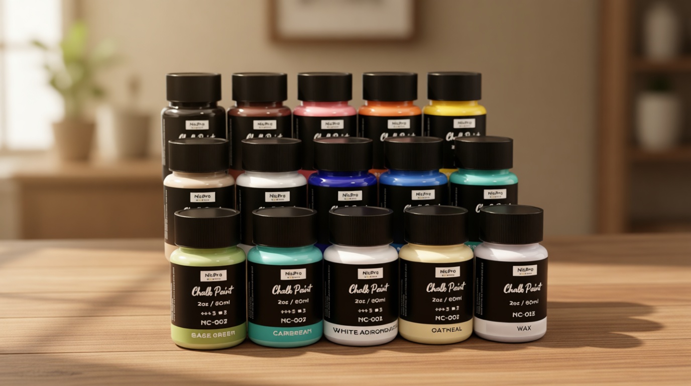 Nicpro 14 Colors Chalk Paint for Furniture, 2 fl oz (60ml) Ultra Matte Finish Acrylic Craft Paint, Non-Toxic Chalk Furniture Paints for Wood, Metal, Cabinets, Home Decor with Liquid Wax, Color Wheel