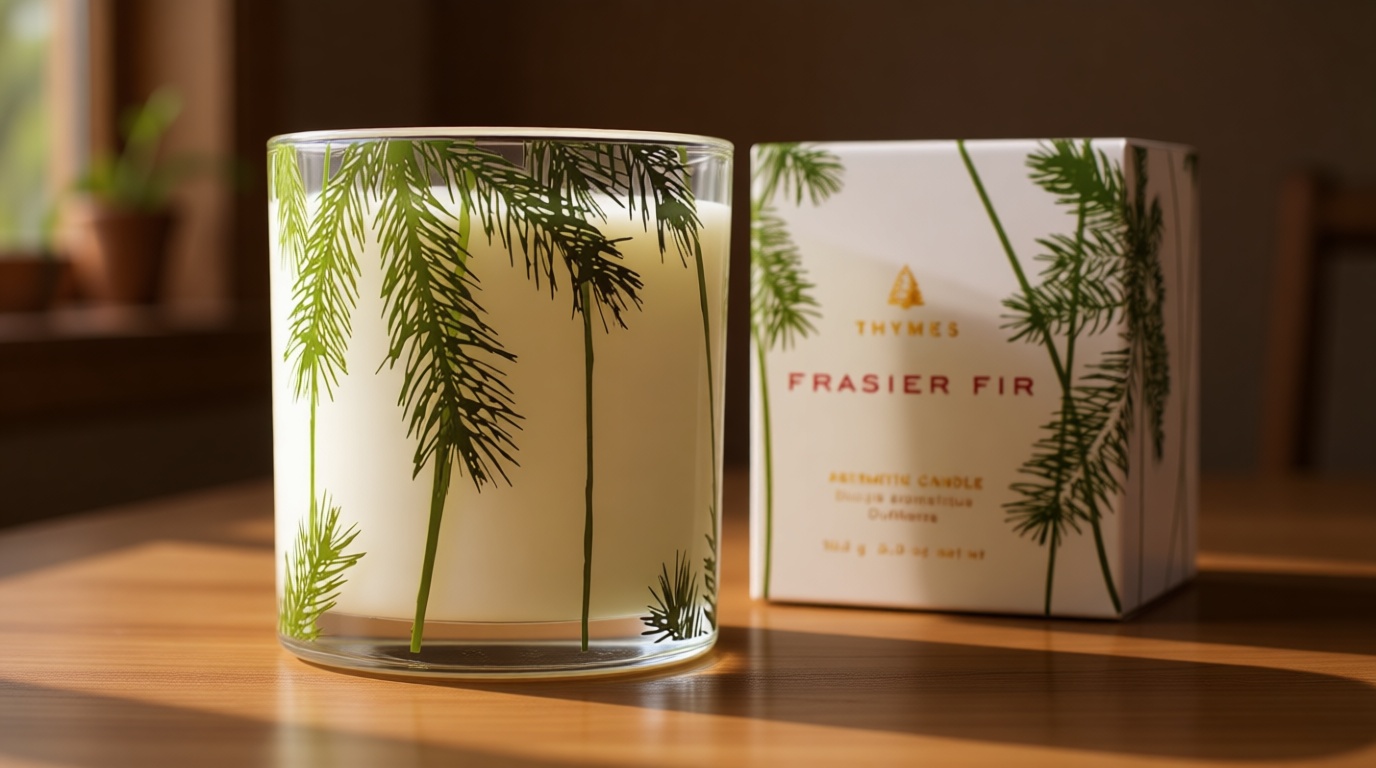 Thymes Frasier Fir Pine Needle Candle – Holiday Candles for Home Scented with Notes of Crisp Siberian Fir, Cedarwood & Sandalwood – Christmas Decor (6.5 oz)