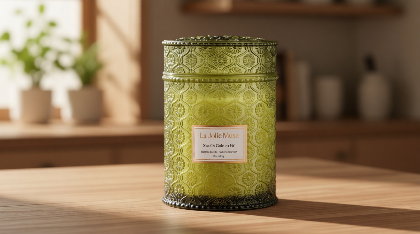 LA JOLIE MUSE Starlit Golden Fir Candle – Pine, Cedarwood, Fir Balsam | 19 oz Large Wooden Wick Candle | Natural Soy Wax | 90 Hours Clean Burn | Gift-Ready for Hosts & Gatherings