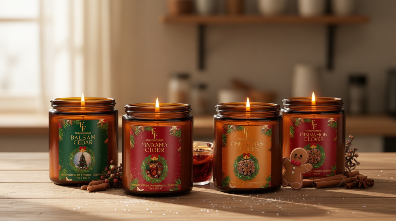 Christmas Candles Set, Scented Candles for Home, 4 Pack Holiday Natural Soy Candles, Christmas Gifts for Women Men, Festival Fragrance of Balsam Cedar/Cookies/Mulled Cider/Cinnamon