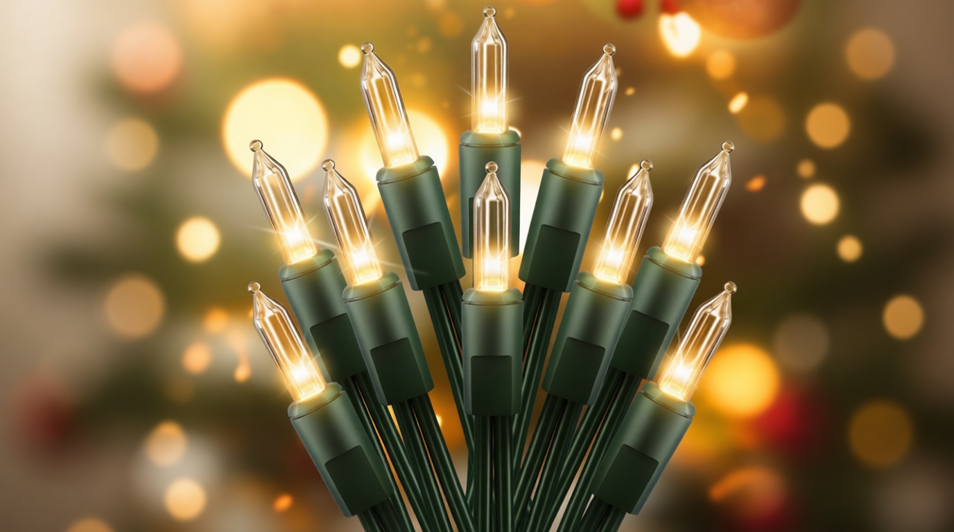 Brightown Clear Christmas String Lights 50 Count 10 Feet Incandescent Bulb Mini Lights for Indoor Outdoor Xmas Tree Garland Birthday Wedding Party Festival Decoration, Green Wire ClimatePartner certified