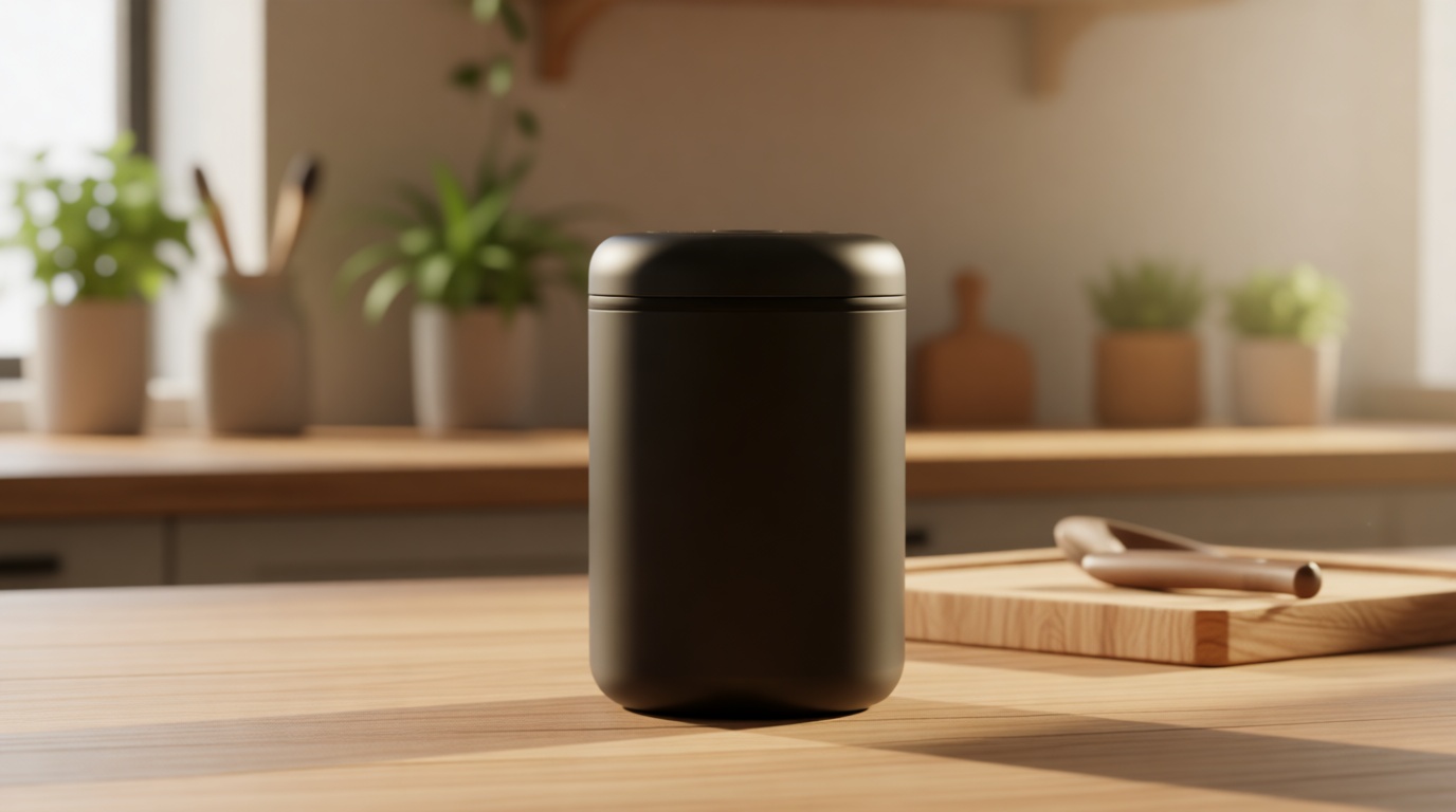 Fellow Atmos Vacuum Coffee Canister – 1.2L Stainless Steel Airtight Food Storage Container for Coffee Beans, Ground Coffee, Tea & Spices – Vacuum Seal Preserves Freshness – Matte Black