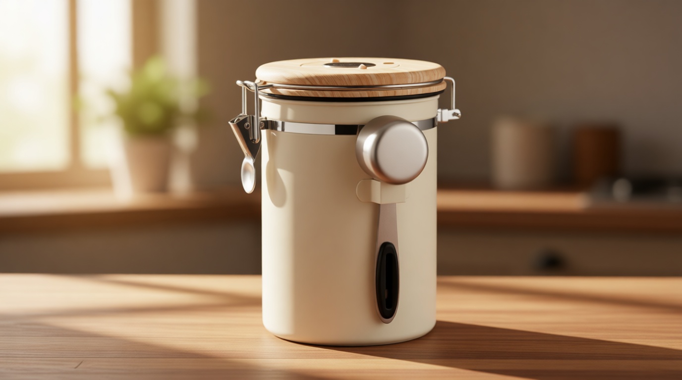 Veken Coffee Sugar Canister with Window, Coffee Lover Gift Set,Airtight Stainless Steel Kitchen Food Storage Container Gifts, Date Tracker & Scoop for Grounds Coffee,Beans,Tea,Flour,Cereal,22OZ,Cream