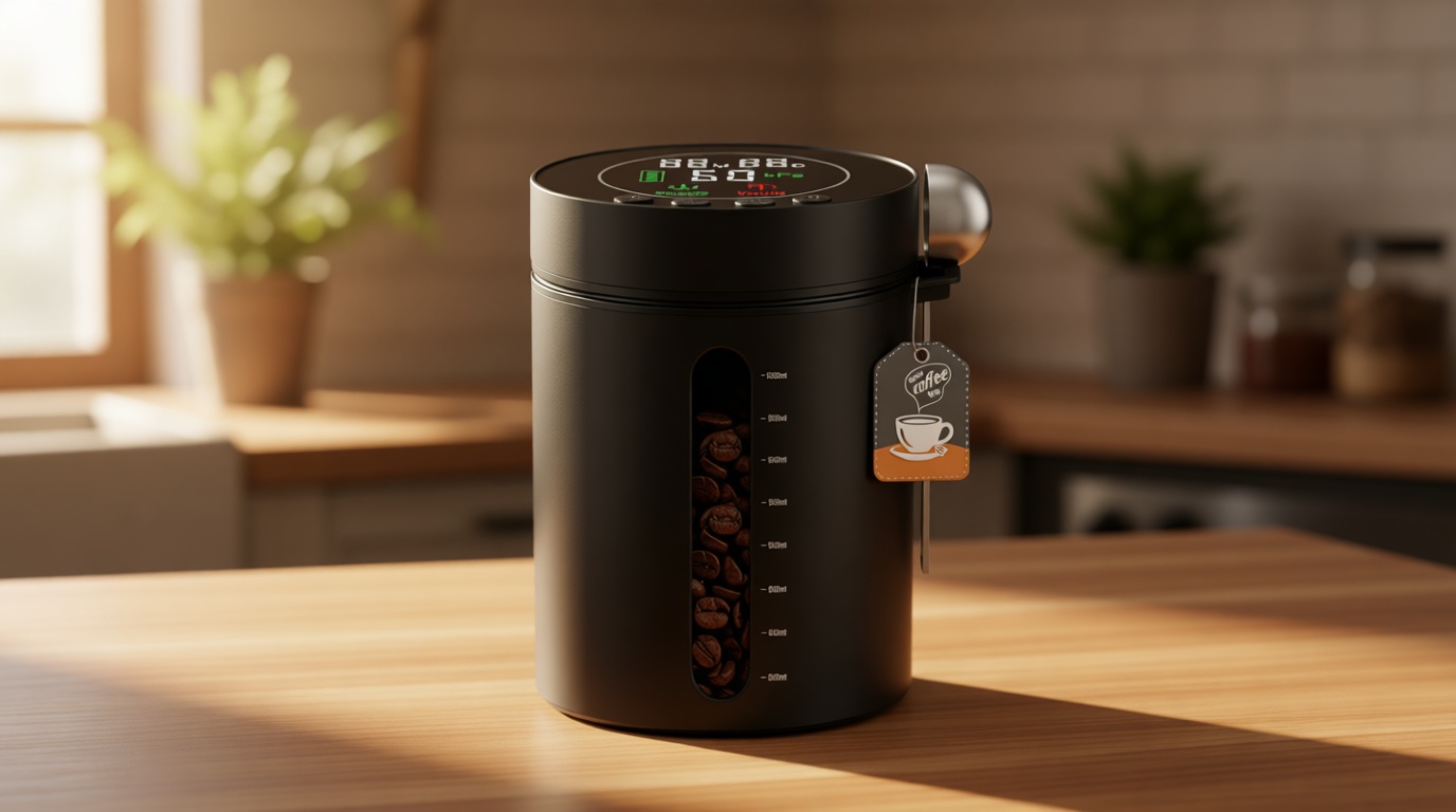 Automatic Vacuum Coffee Canister, 1.3L Coffee Container with Smart Pressure Sensor,LED Display,Window,Scoop Rechargeable Airtight Electric Coffee Bean Storage for Home Kitchen Ground Food Tea Storage