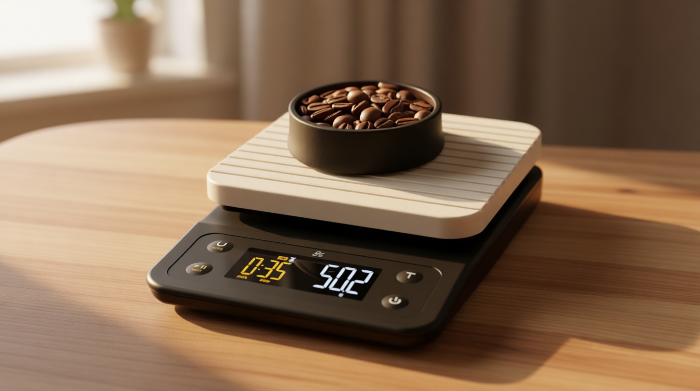 Greater Goods Coffee Scale with Timer – 0.1g Precision Digital Coffee & Espresso Scale for Pour-Over, Coffee Bean Weighing, Barista Brewing, Waterproof Cover, 3kg Capacity (Birch White)