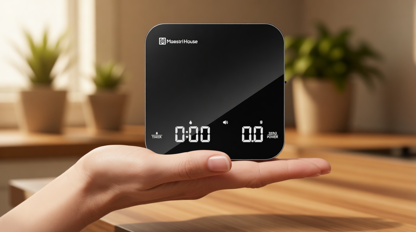 Maestri House Mini Coffee Scale with Timer, USB-C Rechargeable Espresso Scale, 2kg/0.1g Accurate Scale for Espresso and Pour-Over Coffee, Portable Digital Kitchen Scale with Auto Timer (Black&Silver) ClimatePartner certified