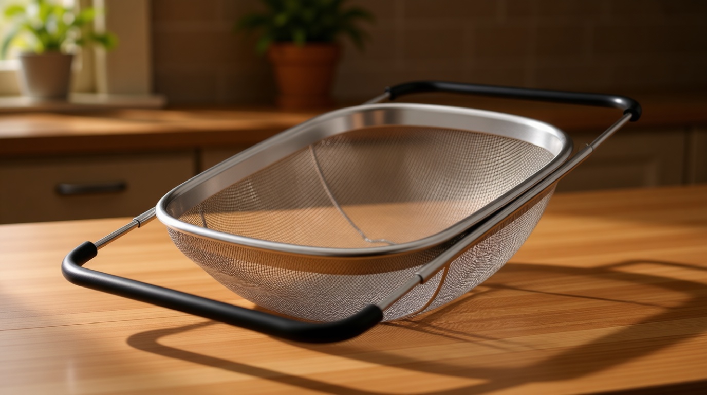 U.S. Kitchen Supply Stainless Steel Colander Strainer - 6-Quart Collapsible Colander with Expandable Rubber Handles - Rectangular Sieve, Fine Mesh Stainless Steel Strainers and Colanders for Kitchen