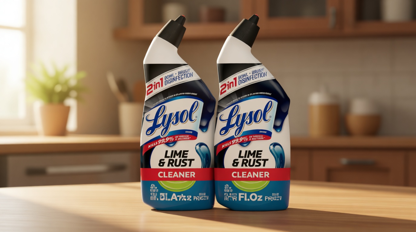 Lysol Lime & Rust Toilet Bowl Cleaner Liquid, For Limescale, Rust & Hard Water Stains, Septic Safe, Clinging Gel, Disinfects, Sanitizes & Deodorizes, Bathroom Cleaning Supplies, 24oz (2 Pack)