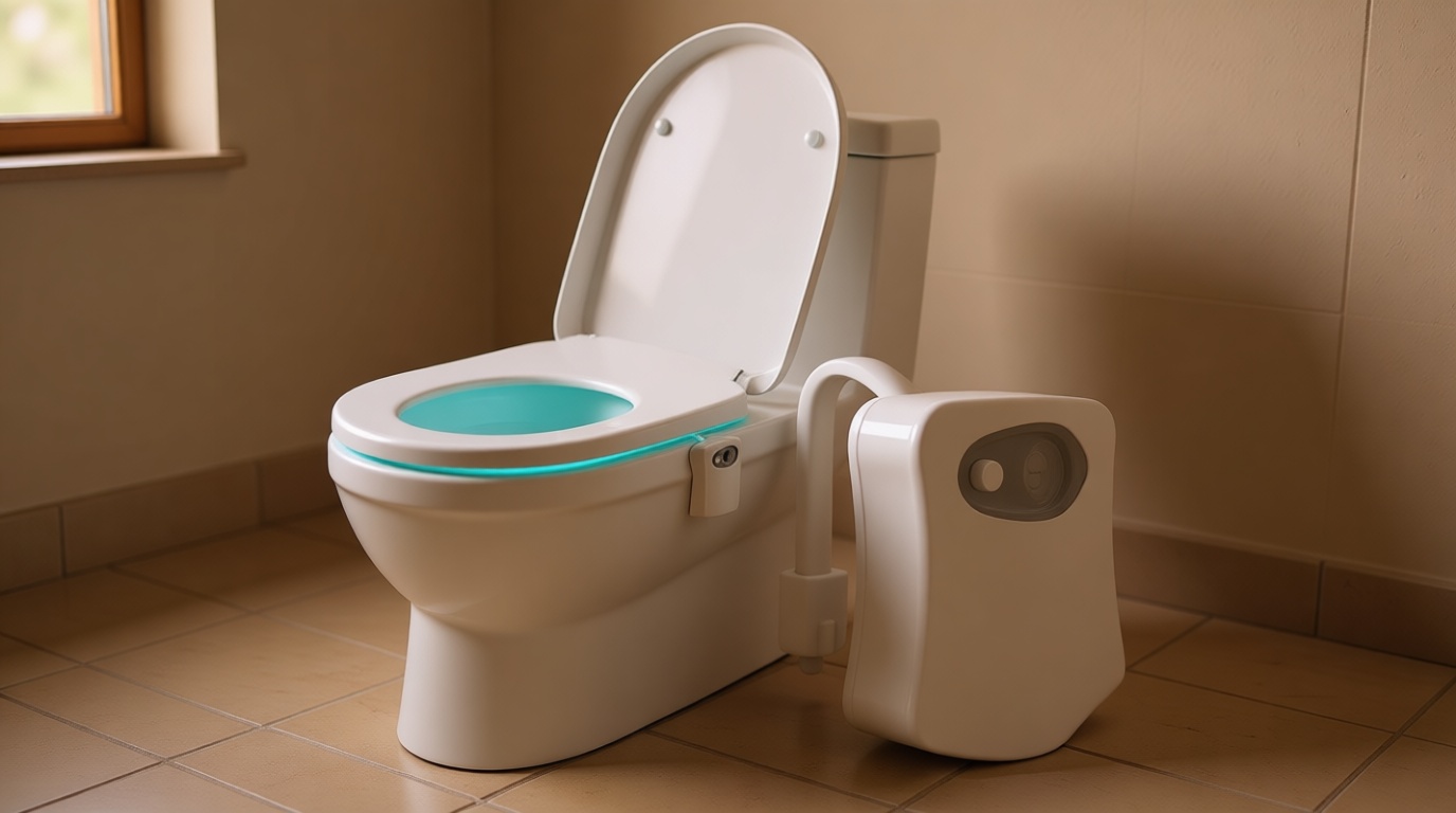 Toilet Night Light Motion Sensor - The Original 8 Color Changing LED Toilet Bowl Nightlight for Bathroom - Smart Unique Cool Gadget, Funny Ideal Gifts for Dad Teen Boys Girls Men Women