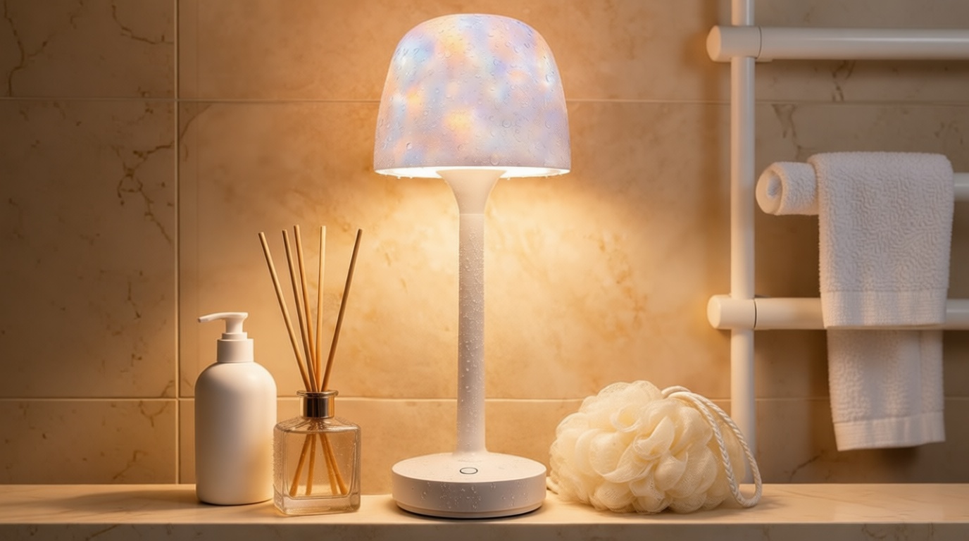 Waterproof Shower Lamp with 16 Color Ocean Wave Projector, Rechargeable LED Light with Remote & Touch Control, 3 White Modes, USB-C, for Bathroom, Bedroom, and Spa Gifts