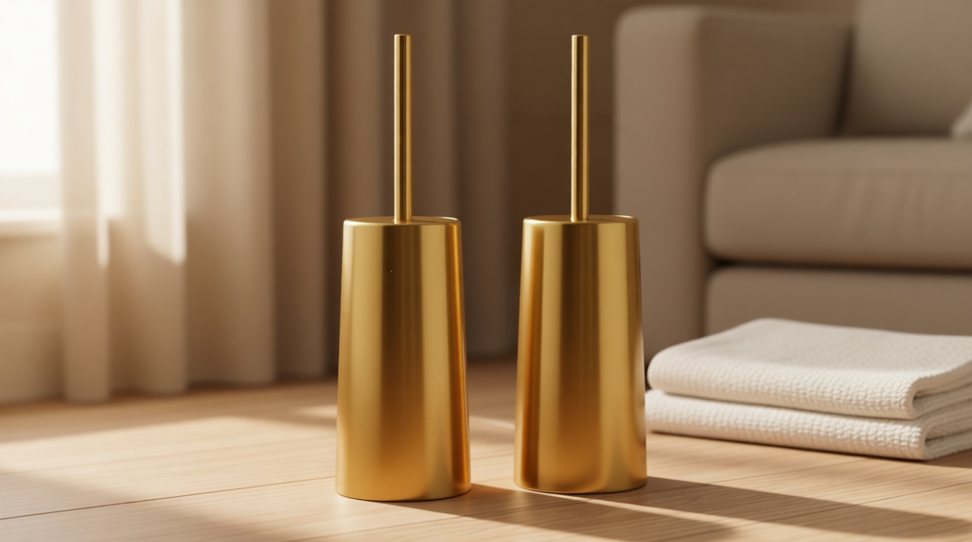 Toilet Brush and Holder, 2 Pack Toilet Brush Stainless Steel, Toilet Bowl Brush for Bathroom Toilet-Ergonomic, Elegant,Durable (Gold)