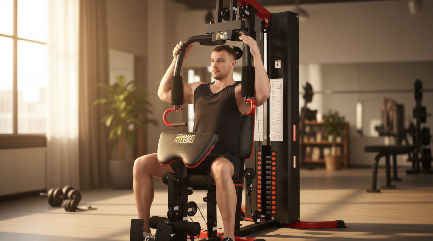 Fitvids Home Gym Equipment, Multifunctional Full Body Workout Weight Machine Station with Weight Stack, All in One Exercise Equipment with Pulley System & Seated Rowing for Home Gym Strength Training