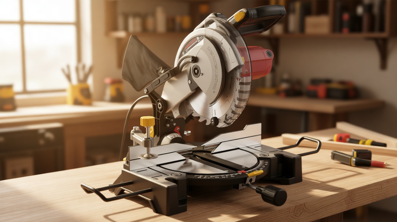 10-inch Compound Miter Saw, 5000RPM, 15 Amp, Single Bevel 0-45° with Extension Table, 36T Blade, Power Saw for Metal, Plastic, Wood, Laminates