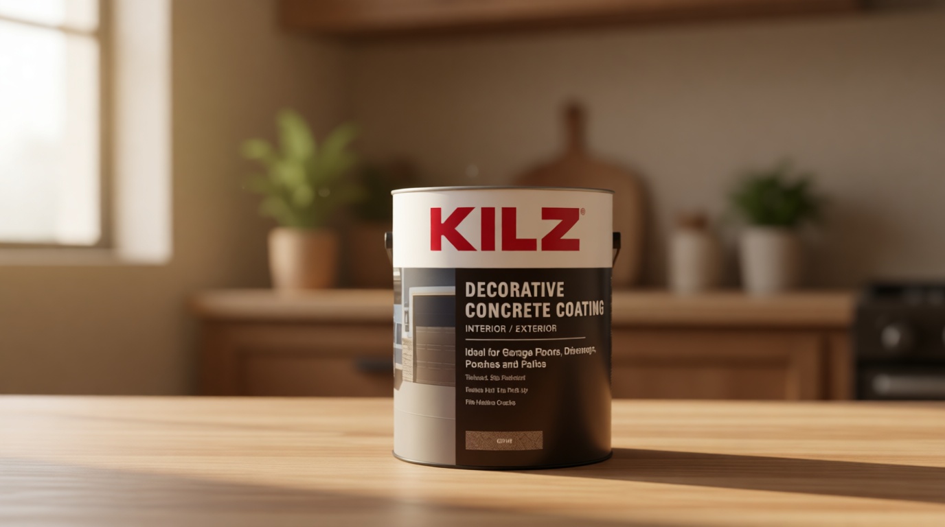 KILZ Decorative Concrete Coating, Slip-Resistant Gray Paint with Stone-Like Speckled Finish, Interior/Exterior Use on Garages, Patios, Driveways, Pool Decks & Walkways, 1 Gallon