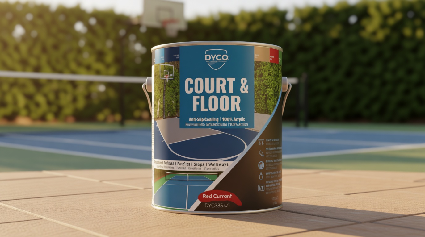 DYCO Court & Floor Anti-Slip Coating - Slip-Resistant Pavement, Cement & Concrete Paint for Pickleball, Tennis & Basketball Courts, Exceeds ADA Standards for Safety Areas (Red Currant, 1 Gallon)