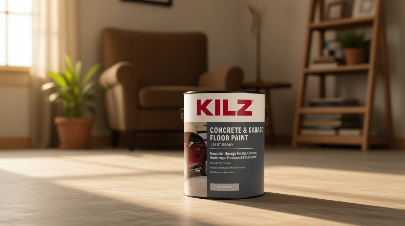 KILZ 1-Part Epoxy Acrylic Concrete & Garage Floor Paint, Silver Gray, Satin, Interior/Exterior Concrete Paint for Basement Floors, Porches, Driveways & Pool Decks, 1 Gallon